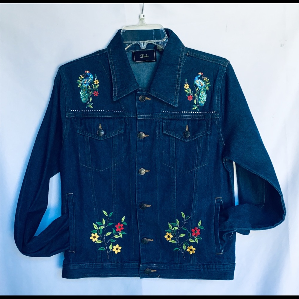 new Denim dark blue jacket cotton peacocks
